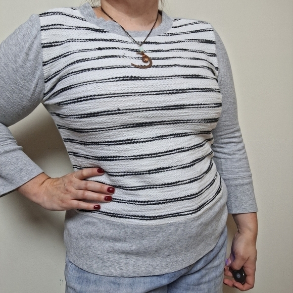 Lou & Grey Tops - Lou & Grey Striped Textured Sweatshirt Sweater